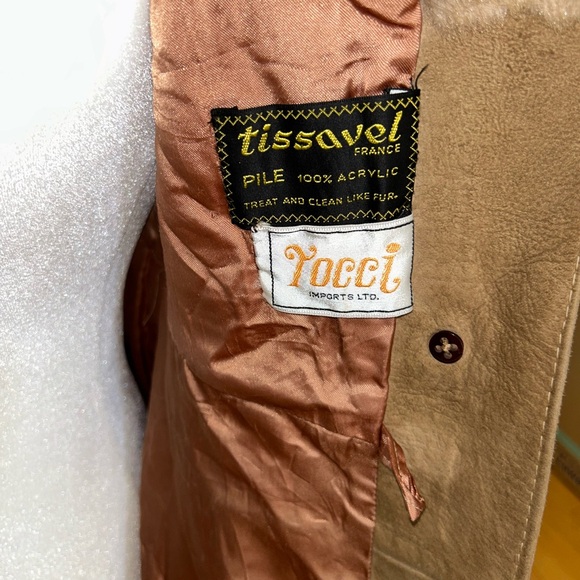 Small Made in England vintage faux fur coat S jacket lined taupe flare button up - Picture 5 of 5